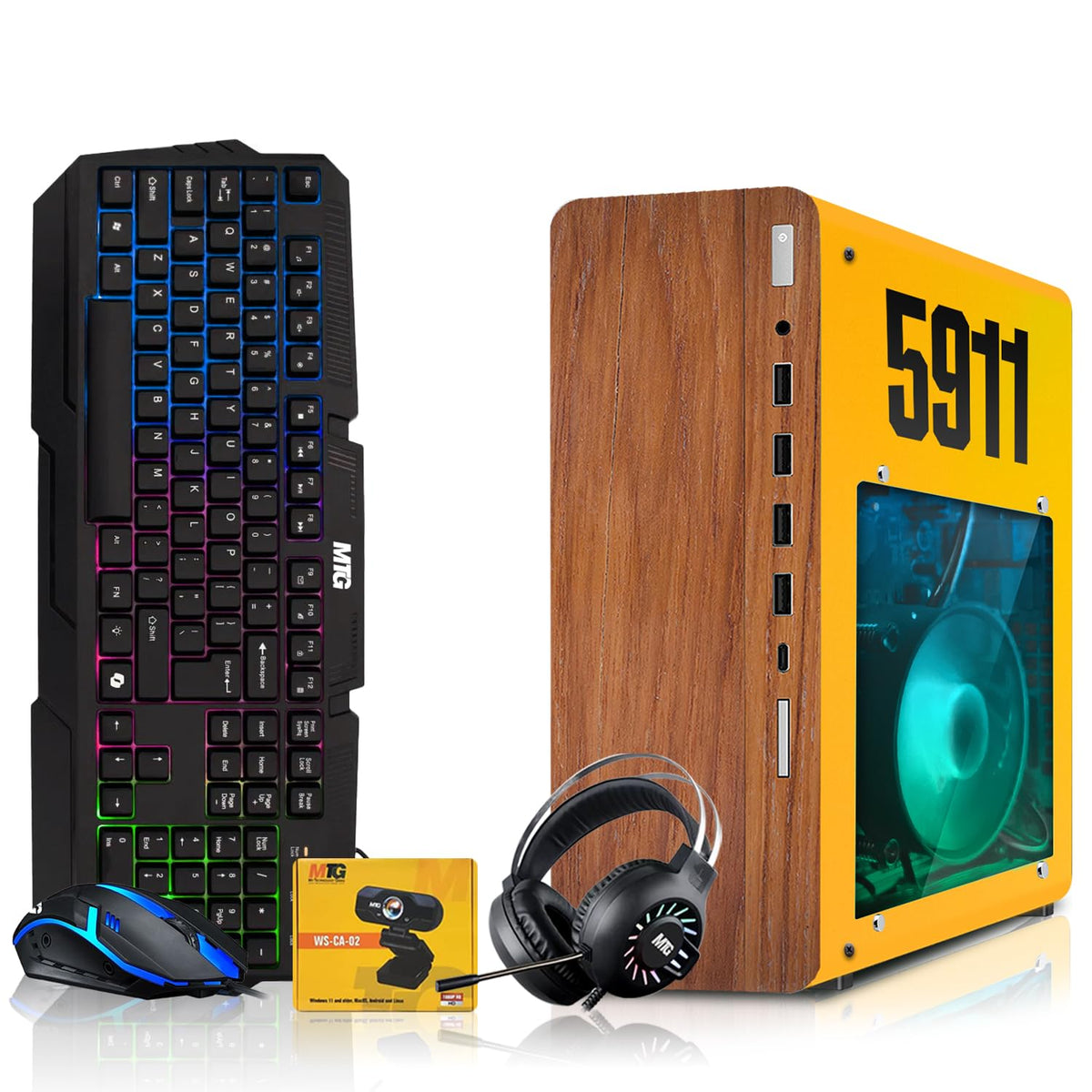 HP Full Light & Dark Gaming PC Desktop Computer 5911, AMD Ryzen 3 Pro, 16GB RAM, RGB KBM, WiFi, RGB Headphone, Webcam, Windows 11 (Renewed)