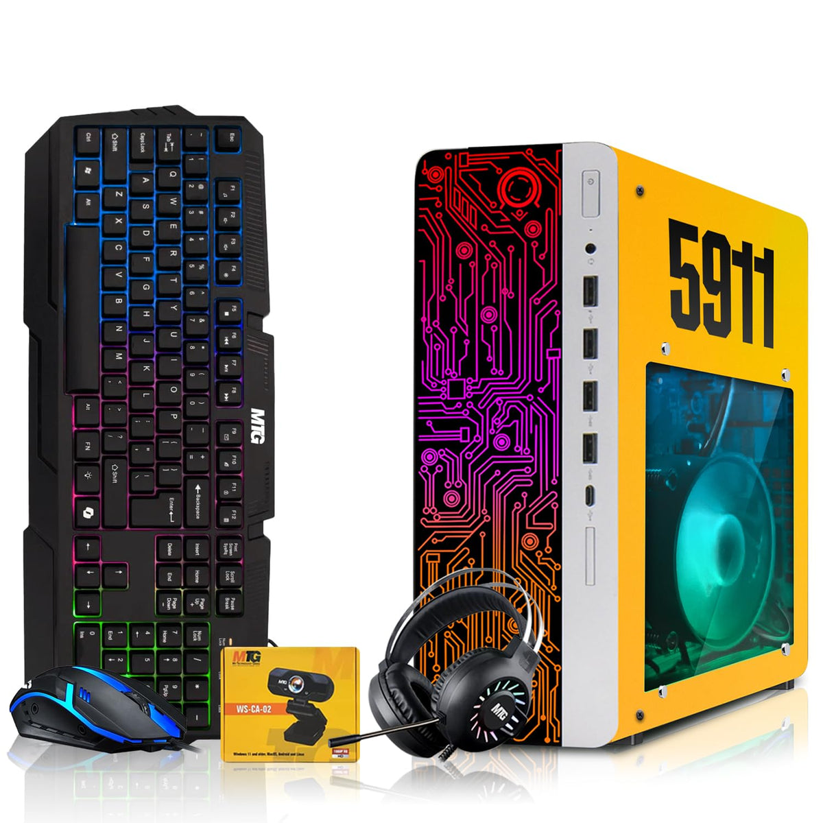 HP Gaming PC Desktop Computer 5911, AMD Ryzen 3 Pro, 16GB RAM, RGB KBM, WiFi, RGB Headphone, Webcam, Windows 11 (Renewed)