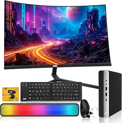 HP G5 Tiny Mini PC bundled with a 24 inch curved monitor