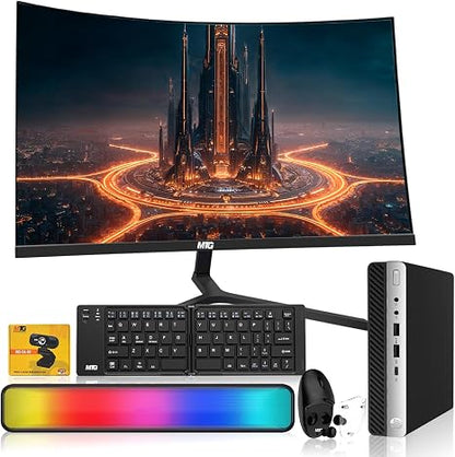 HP G5 Tiny Mini PC bundled with a 27 inch curved monitor