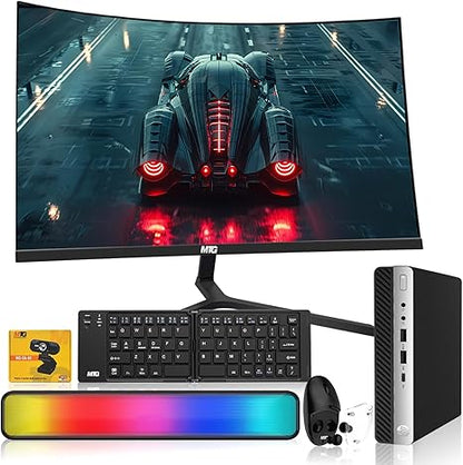 HP G5 Tiny Mini PC bundled with a 32 inch curved monitor