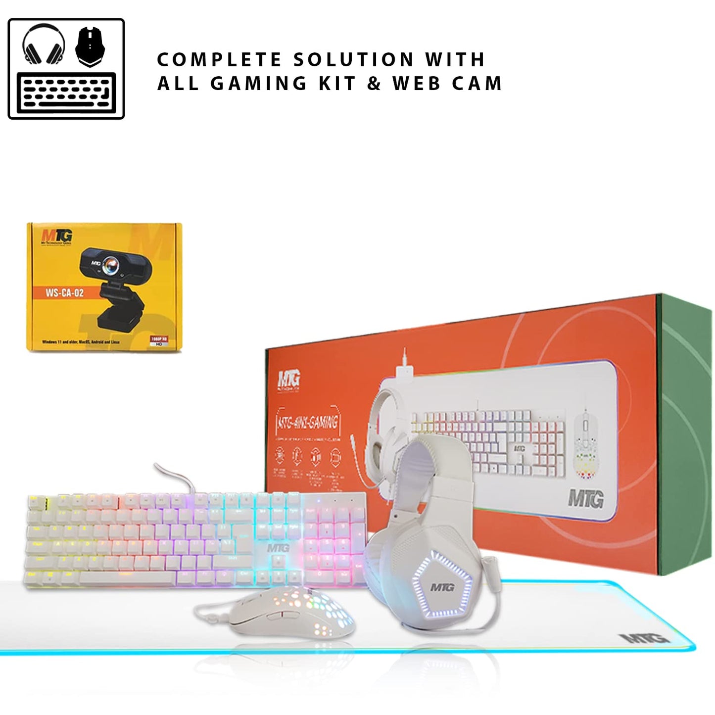 RGB white keyboard and mouse included with TechMagnet Cheetah 6 All-in-One bundle