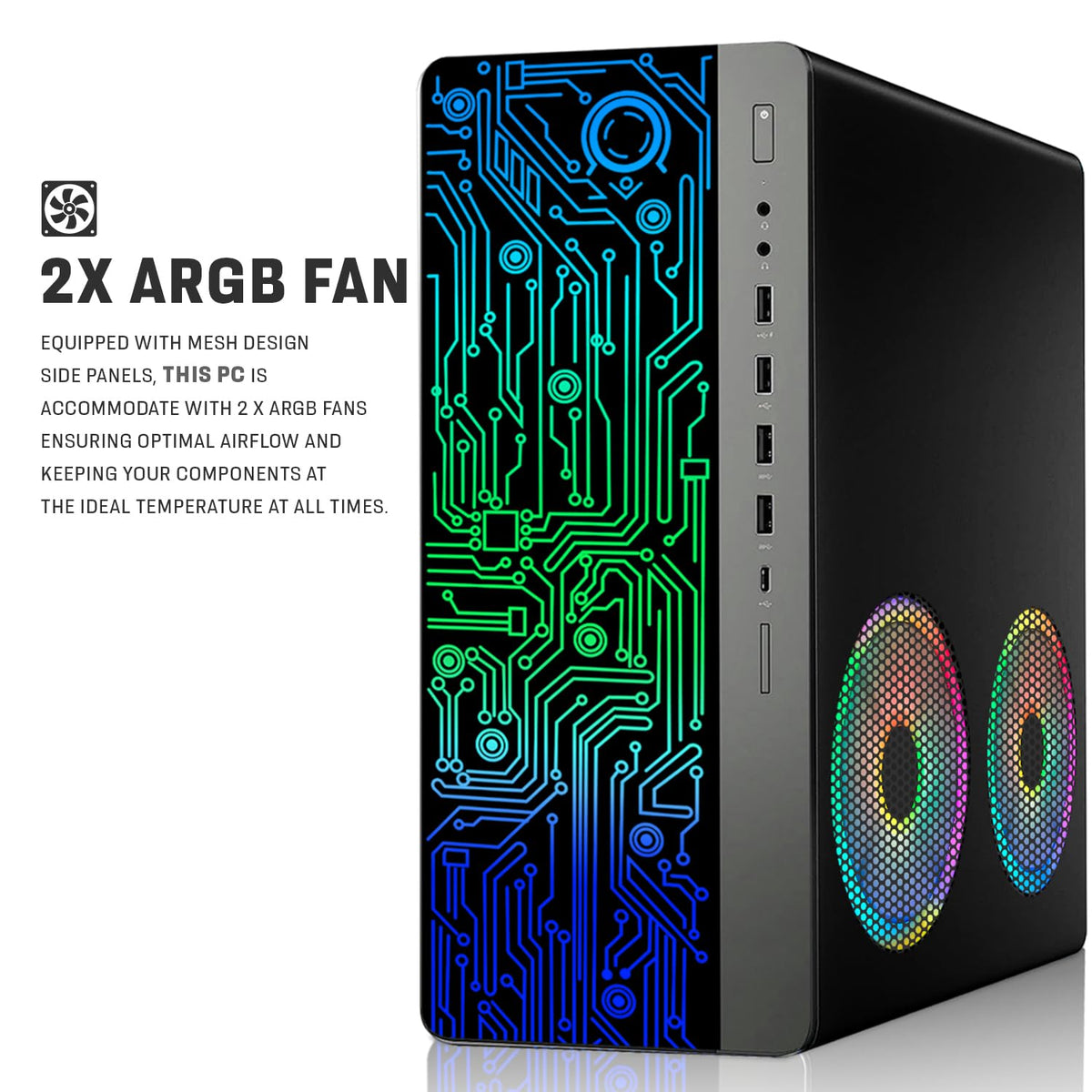 TechMagnet HP 2x ARGB Fan Gaming PC, Intel Core i7, 16GB RAM, GTX 1650 Graphics, Single Monitor Setup, RGB Speaker Kit, USB WiFi + BT (Win 11 Renewed)