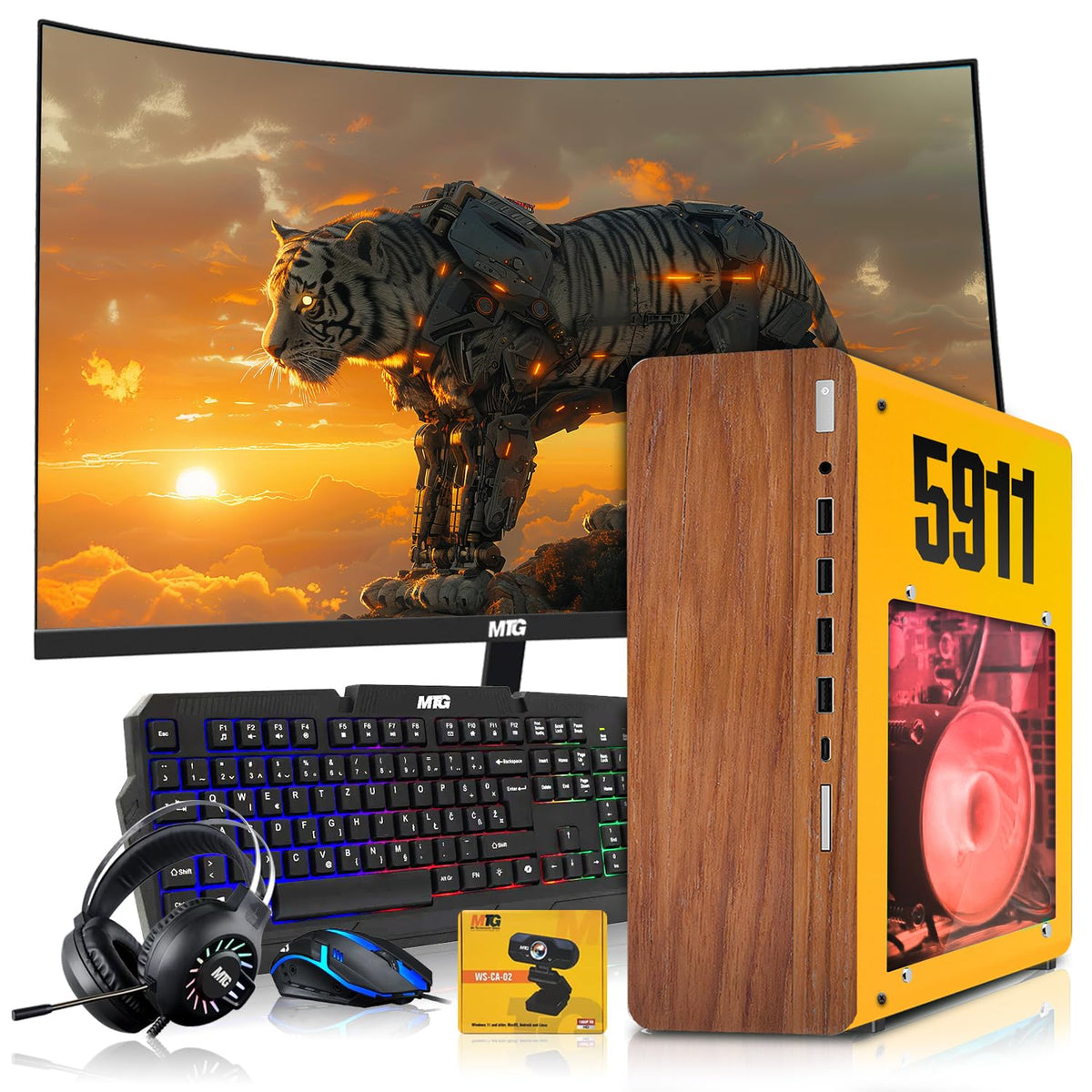 HP Full Light & Dark Gaming PC Desktop Computer 5911, AMD Ryzen 3 Pro, 16GB RAM, RGB KBM, WiFi, RGB Headphone, Webcam, Windows 11 (Renewed)
