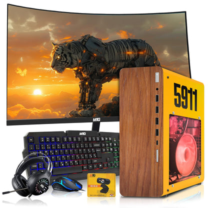HP Full Light & Dark Gaming PC Desktop Computer 5911, AMD Ryzen 3 Pro, 16GB RAM, RGB KBM, WiFi, RGB Headphone, Webcam, Windows 11 (Renewed)