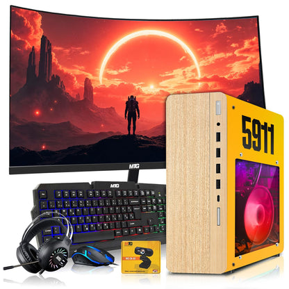 HP Full Light & Dark Gaming PC Desktop Computer 5911, AMD Ryzen 3 Pro, 16GB RAM, RGB KBM, WiFi, RGB Headphone, Webcam, Windows 11 (Renewed)