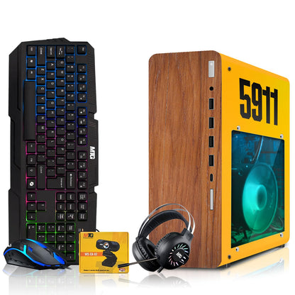 HP Full Light & Dark Gaming PC Desktop Computer 5911, AMD Ryzen 3 Pro, 16GB RAM, RGB KBM, WiFi, RGB Headphone, Webcam, Windows 11 (Renewed)
