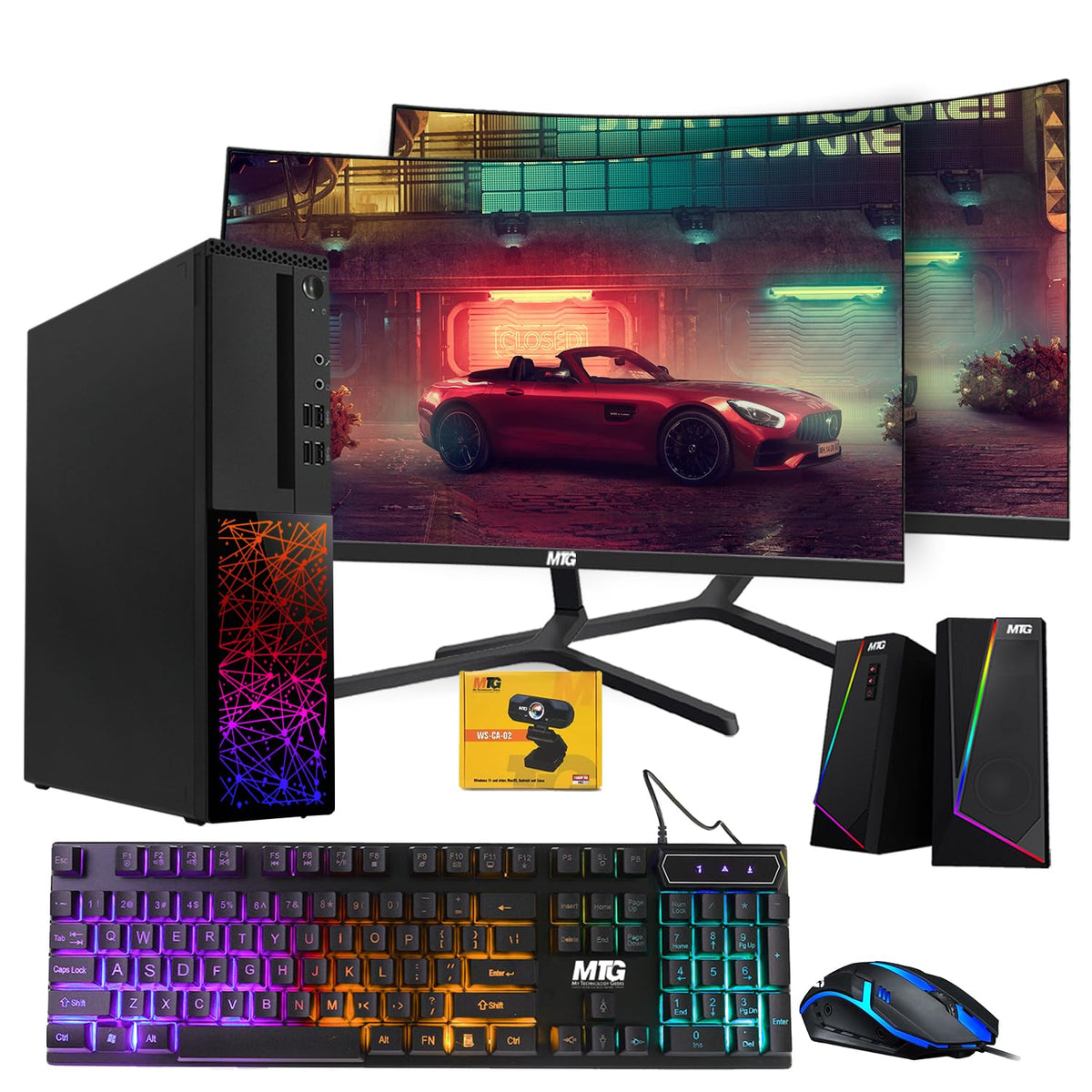TechMagnet Galaxy Gaming PC, Intel Core i5 8th Gen, 16GB RAM, RGB KBM & Speaker, Webcam, USB WiFi + BT (Win 11 Renewed)