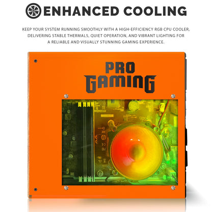 TechMagnet HP Orange Panel Gaming PC, AMD Ryzen 3 Pro, 16GB RAM, RGB Headphone Kit, Webcam, USB WiFi + BT (Win 11 Renewed)