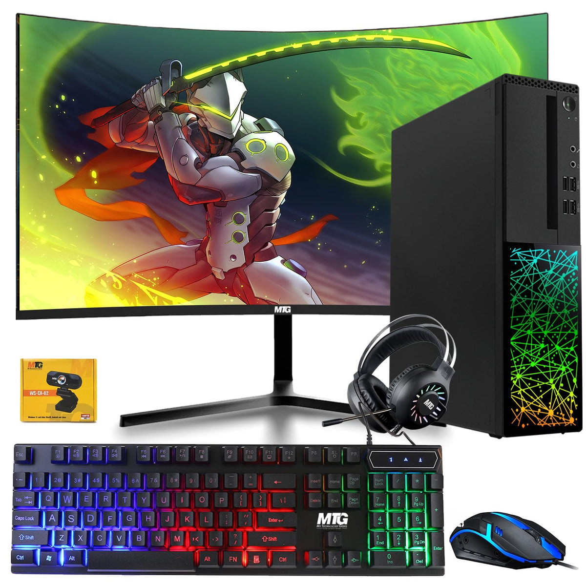 TechMagnet Galaxy Gaming PC, Intel Core i5 8th Gen, 16GB RAM, RGB KBM & Headphone, Webcam, USB WiFi + BT (Win 11 Renewed)
