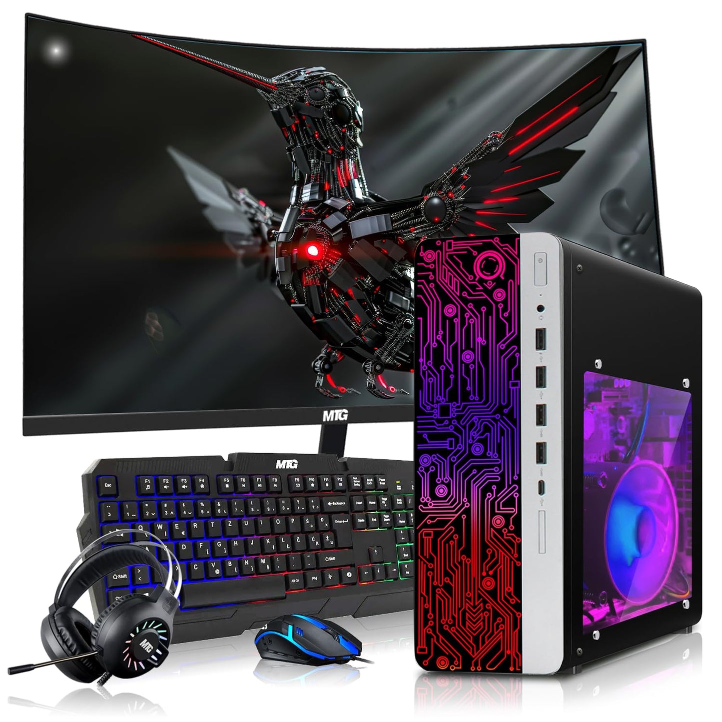 HP Gaming Desktop Computer renewed, side angle view showing RGB chassis
