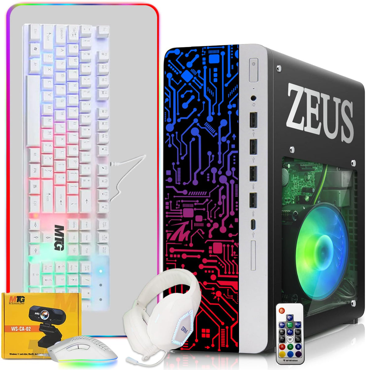 TechMagnet Zeus Pro 6 Gaming PC - Intel I7 6th Gen, 16GB RAM, White RGB Kit (Win 11 Renewed)