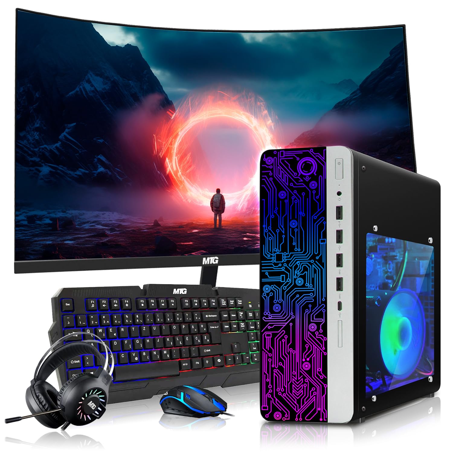 HP Gaming PC Desktop with AMD Ryzen 3 Pro and GT 1030 graphics, renewed, front view