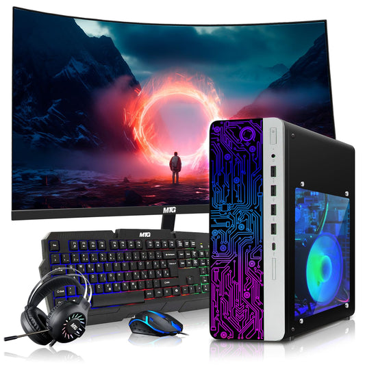 HP Gaming PC Desktop with AMD Ryzen 3 Pro and GT 1030 graphics, renewed, front view
