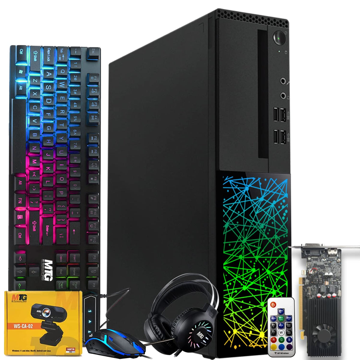 TechMagnet Galaxy Gaming PC, Intel Core i5 8th Gen, 16GB RAM, RGB KBM & Headphone, Webcam, USB WiFi + BT (Win 11 Renewed)