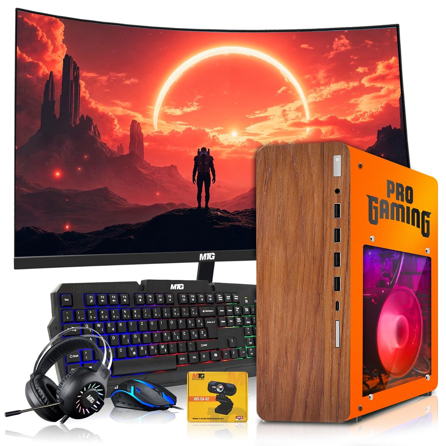 TechMagnet HP Phoenix Gaming Desktop with AMD Ryzen 3 Pro and GT 1030 graphics, orange-panel front view