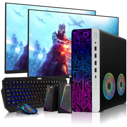 TechMagnet HP 2x ARGB Fan Gaming PC, Intel Core i7, 16GB RAM, GTX 1650 Graphics, Dual Monitor Setup, RGB Speaker Kit, USB WiFi + BT (Win 11 Renewed)