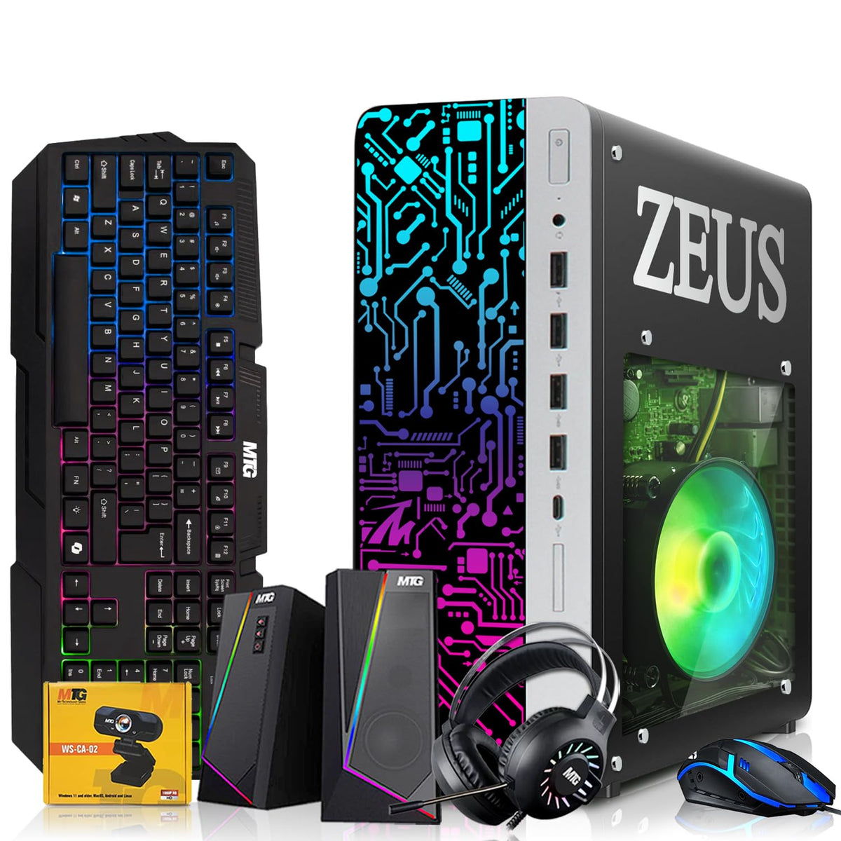 TechMagnet Zeus Pro 4 Gaming PC - Intel I5 4th Gen, 8GB RAM, RGB Speaker Kit (Win 11 Renewed) - V2
