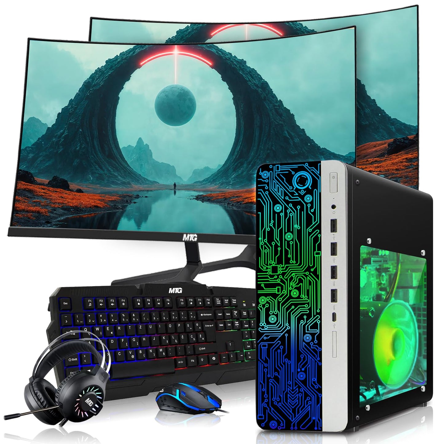 HP Gaming Desktop Computer with monitor display setup