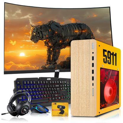 HP Full Light & Dark Gaming PC Desktop Computer 5911, AMD Ryzen 3 Pro, 16GB RAM, RGB KBM, WiFi, RGB Headphone, Webcam, Windows 11 (Renewed)