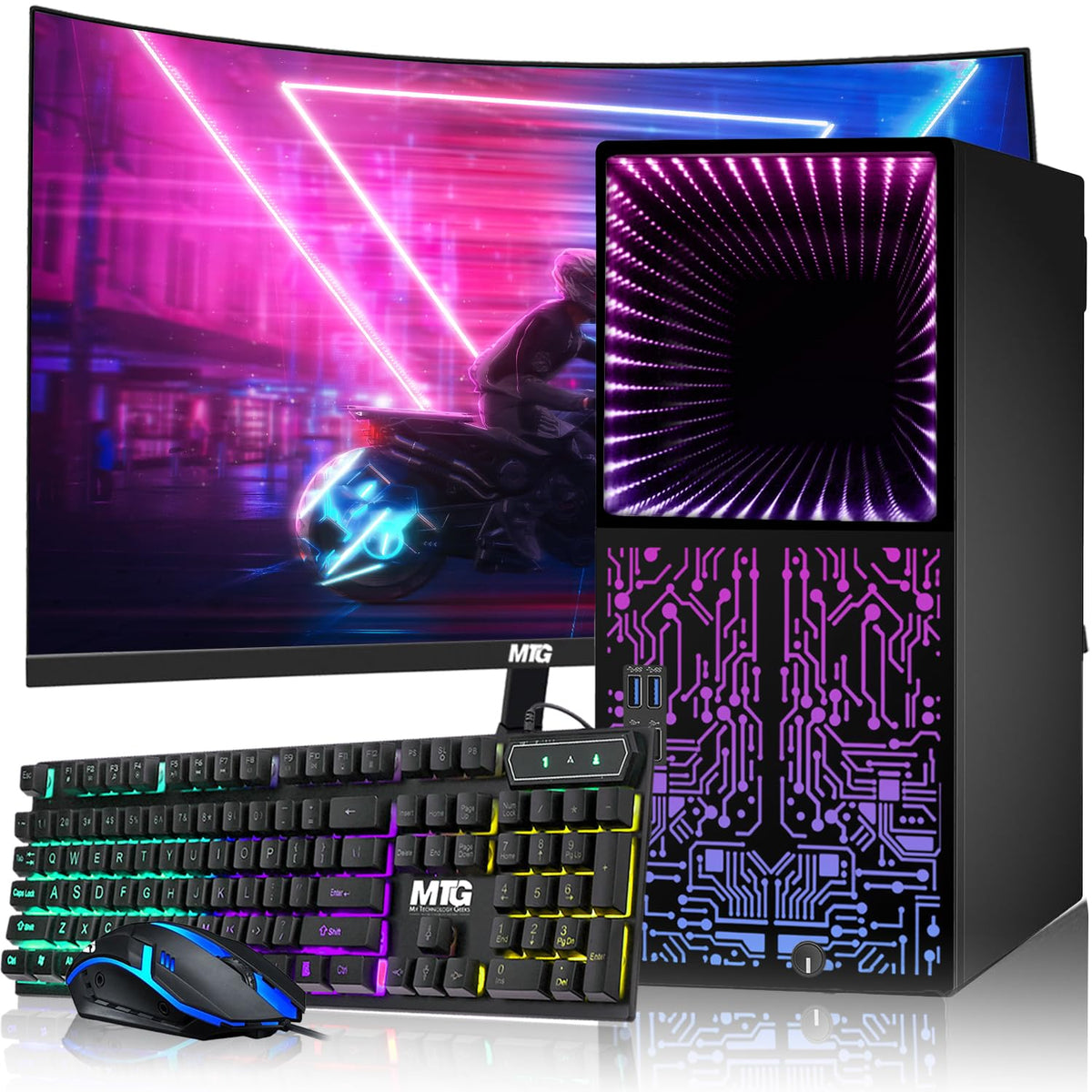 TechMagnet Horizon+ Gaming PC, Intel Core i7 8th Gen, 16GB RAM, RGB Keyboard & Mouse, USB WiFi + BT (Win 11 Renewed)