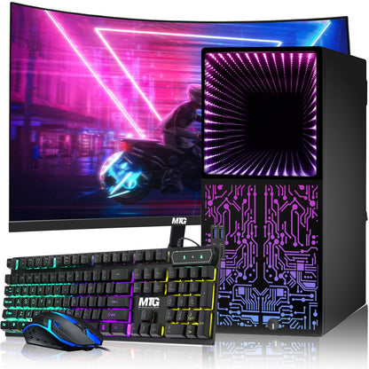 TechMagnet Horizon+ Gaming PC, Intel Core i7 8th Gen, 16GB RAM, RGB Keyboard & Mouse, USB WiFi + BT (Win 11 Renewed)