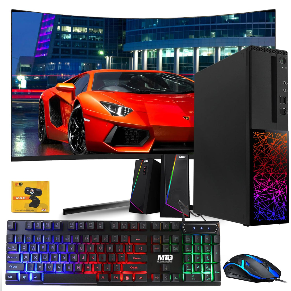 TechMagnet Galaxy Gaming PC, Intel Core i5 8th Gen, 16GB RAM, RGB KBM & Speaker, Webcam, USB WiFi + BT (Win 11 Renewed)
