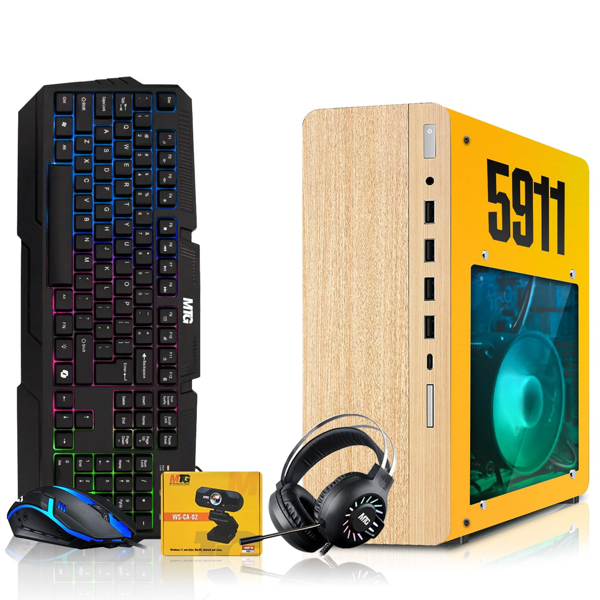 HP Full Light & Dark Gaming PC Desktop Computer 5911, AMD Ryzen 3 Pro, 16GB RAM, RGB KBM, WiFi, RGB Headphone, Webcam, Windows 11 (Renewed)