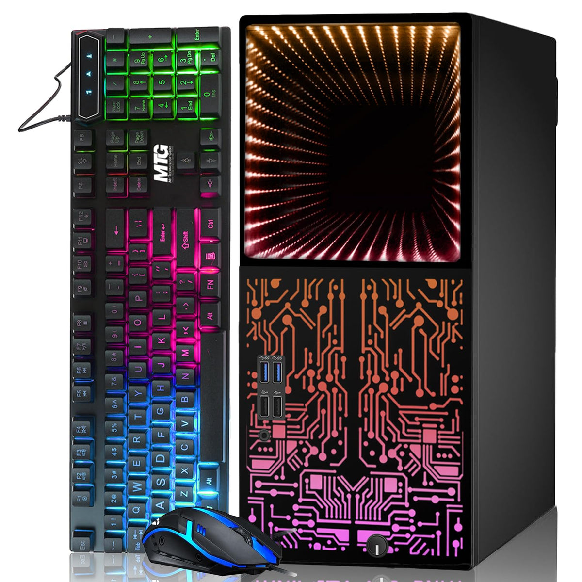 TechMagnet Horizon+ Gaming PC, Intel Core i7 8th Gen, 16GB RAM, RGB Keyboard & Mouse, USB WiFi + BT (Win 11 Renewed)