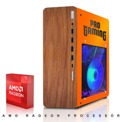 TechMagnet HP Orange Panel Gaming PC, AMD Ryzen 3 Pro, 16GB RAM, RGB Headphone Kit, Webcam, USB WiFi + BT (Win 11 Renewed)