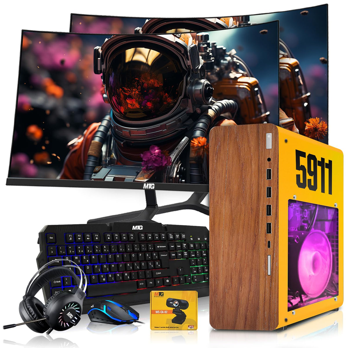 HP Full Light & Dark Gaming PC Desktop Computer 5911, AMD Ryzen 3 Pro, 16GB RAM, RGB KBM, WiFi, RGB Headphone, Webcam, Windows 11 (Renewed)