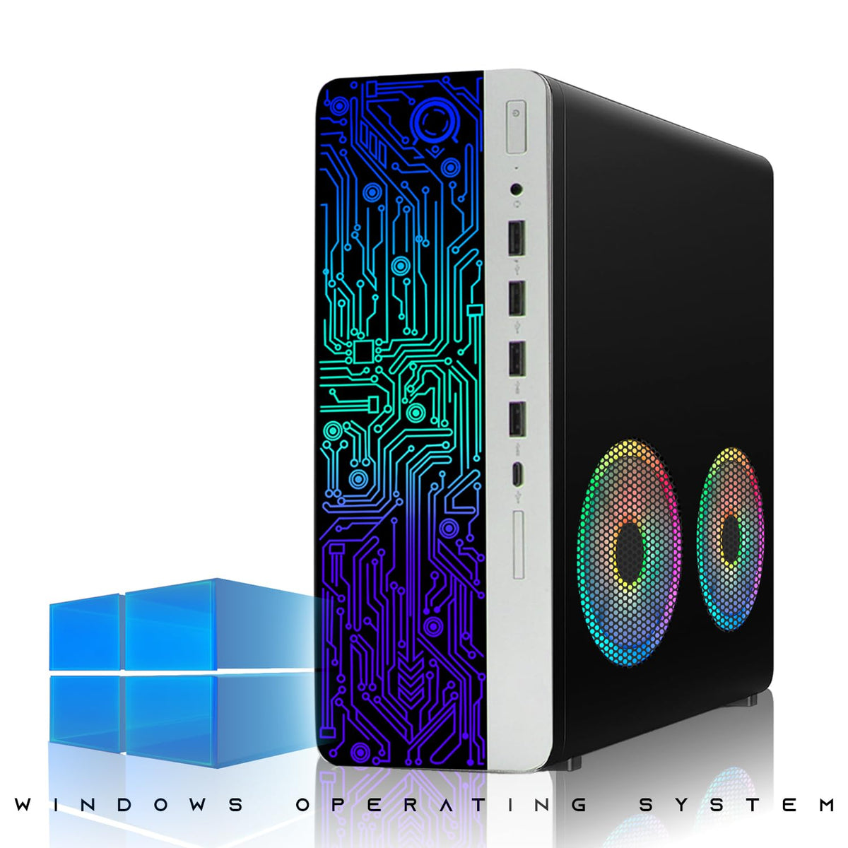 TechMagnet HP 2x ARGB Fan Gaming PC, Intel Core i7, 16GB RAM, GTX 1650 Graphics, Dual Monitor Setup, RGB Speaker Kit, USB WiFi + BT (Win 11 Renewed)
