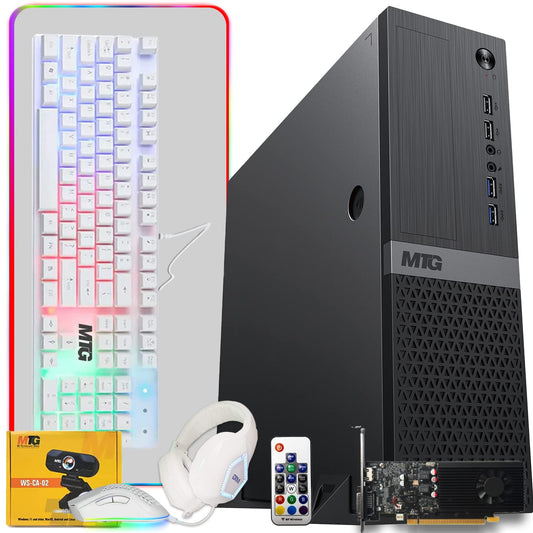 Aurora Gaming Desktop Computer with GT 1030 graphics and 4-in-1 RGB gaming kit, front view