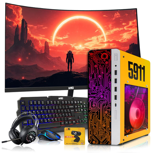 HP Gaming PC Desktop Computer 5911, AMD Ryzen 3 Pro, 16GB RAM, RGB KBM, WiFi, RGB Headphone, Webcam, Windows 11 (Renewed)