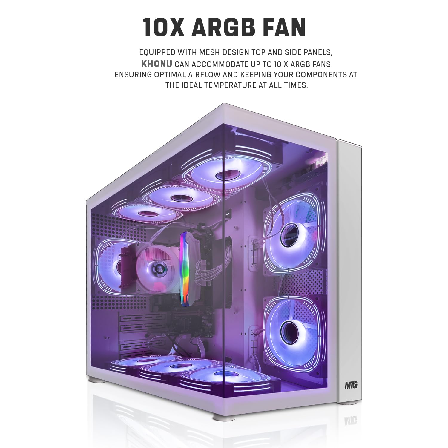 Khuno Gaming Desktop Computer with 1TB NVMe storage and 4-in-1 RGB gaming kit, front view