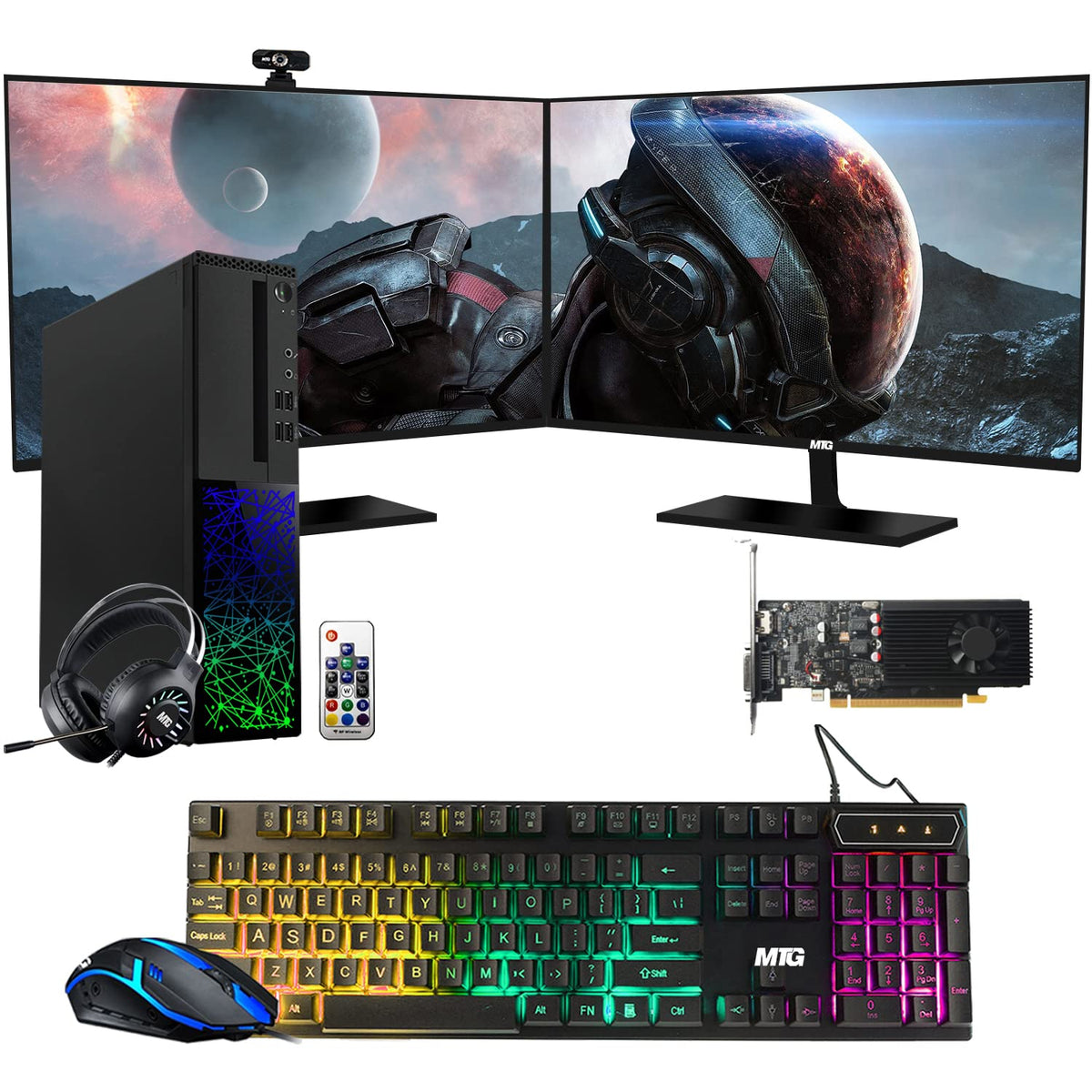 TechMagnet Galaxy Gaming PC, Intel Core i5 8th Gen, 16GB RAM, RGB KBM & Headphone, Webcam, USB WiFi + BT (Win 11 Renewed)