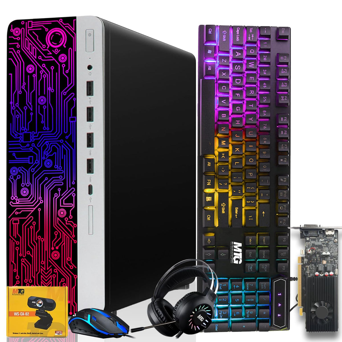 TechMagnet HP G3 Gaming PC, Intel Core i5 8th Gen, 16GB RAM, RGB Headphone Kit, Webcam, USB WiFi + BT (Win 11 Renewed)