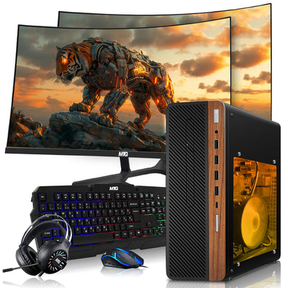 TechMagnet HP Premium Gaming Desktop (GT 1030) with monitor display setup