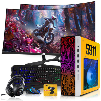 HP Gaming PC Desktop Computer 5911, AMD Ryzen 3 Pro, 16GB RAM, RGB KBM, WiFi, RGB Headphone, Webcam, Windows 11 (Renewed)