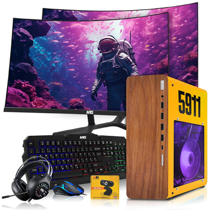 HP Full Light & Dark Gaming PC Desktop Computer 5911, AMD Ryzen 3 Pro, 16GB RAM, RGB KBM, WiFi, RGB Headphone, Webcam, Windows 11 (Renewed)