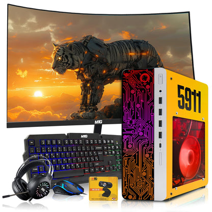 HP Gaming PC Desktop Computer 5911, AMD Ryzen 3 Pro, 16GB RAM, RGB KBM, WiFi, RGB Headphone, Webcam, Windows 11 (Renewed)