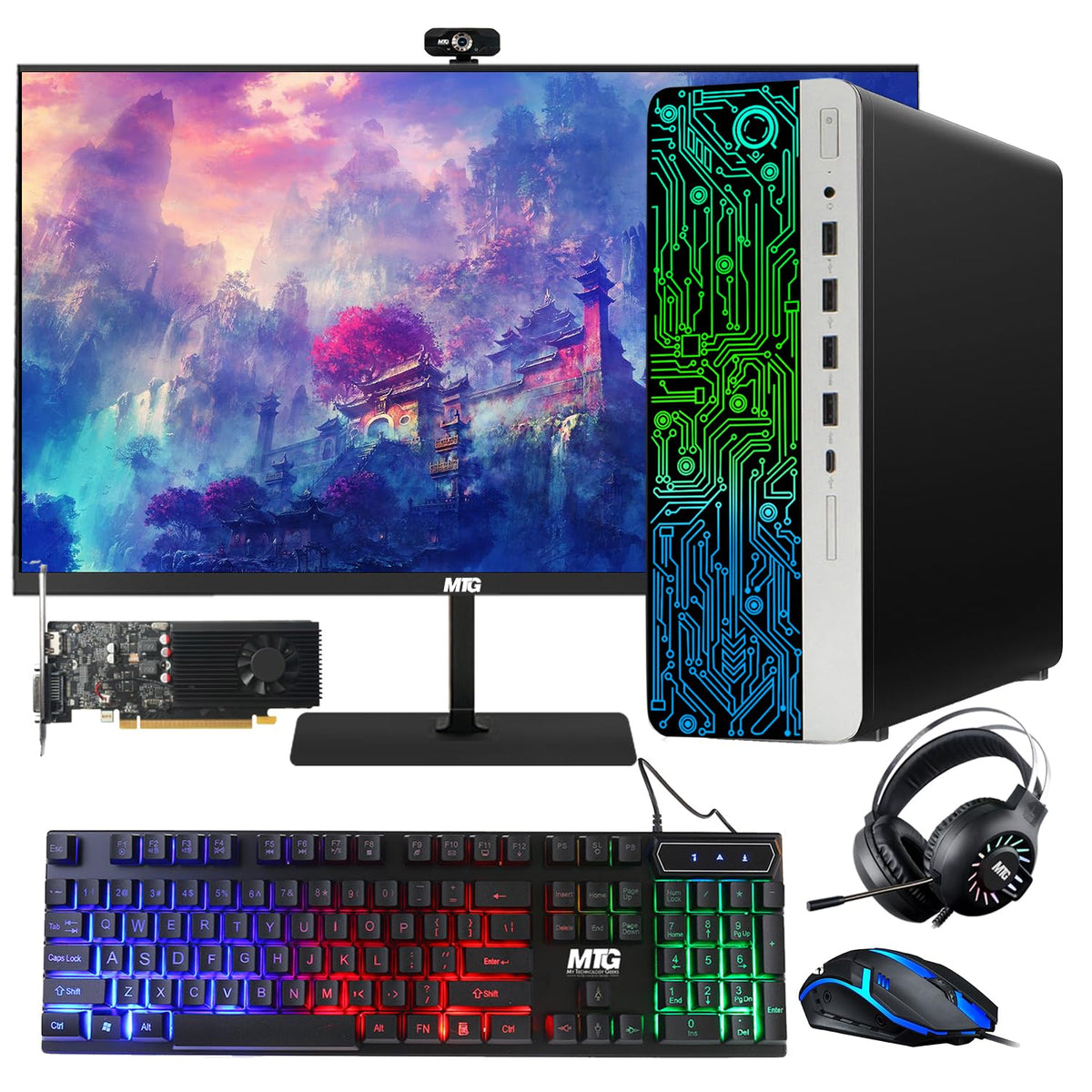 TechMagnet HP G3 Gaming PC, Intel Core i5 8th Gen, 16GB RAM, RGB Headphone Kit, Webcam, USB WiFi + BT (Win 11 Renewed)