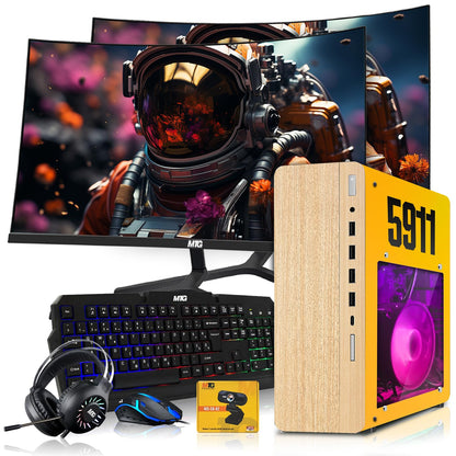 HP Full Light & Dark Gaming PC Desktop Computer 5911, AMD Ryzen 3 Pro, 16GB RAM, RGB KBM, WiFi, RGB Headphone, Webcam, Windows 11 (Renewed)