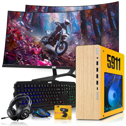 HP Full Light & Dark Gaming PC Desktop Computer 5911, AMD Ryzen 3 Pro, 16GB RAM, RGB KBM, WiFi, RGB Headphone, Webcam, Windows 11 (Renewed)