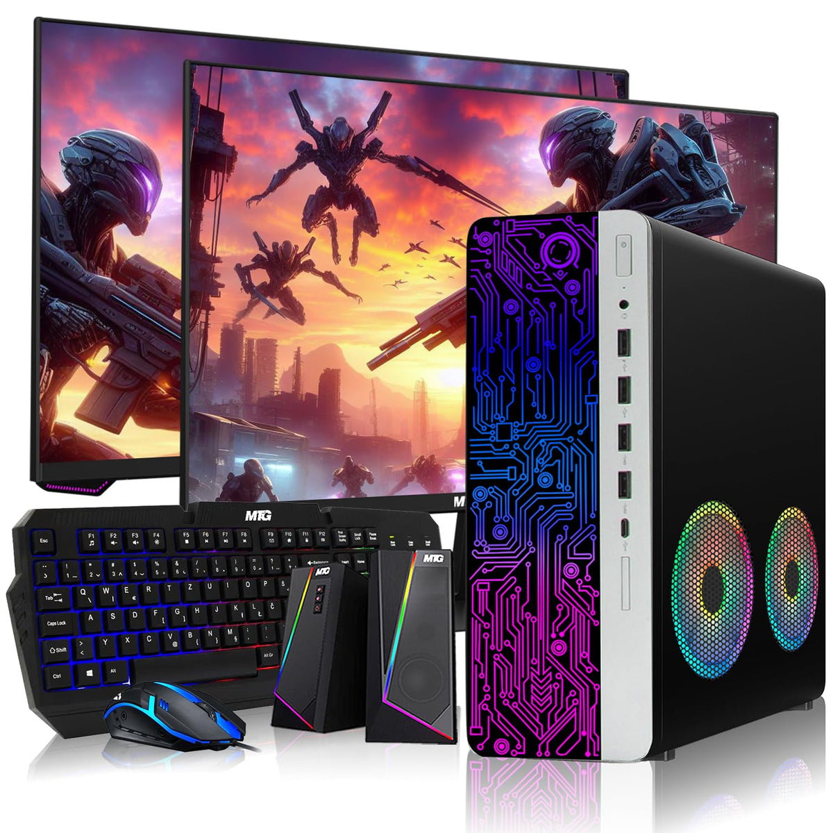 TechMagnet HP 2x ARGB Fan Gaming PC, Intel Core i7, 16GB RAM, GTX 1650 Graphics, Dual Monitor Setup, RGB Speaker Kit, USB WiFi + BT (Win 11 Renewed)