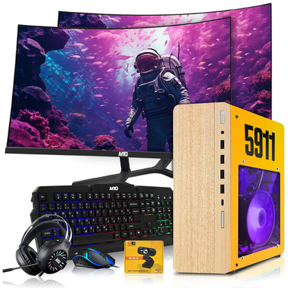 HP Full Light & Dark Gaming PC Desktop Computer 5911, AMD Ryzen 3 Pro, 16GB RAM, RGB KBM, WiFi, RGB Headphone, Webcam, Windows 11 (Renewed)