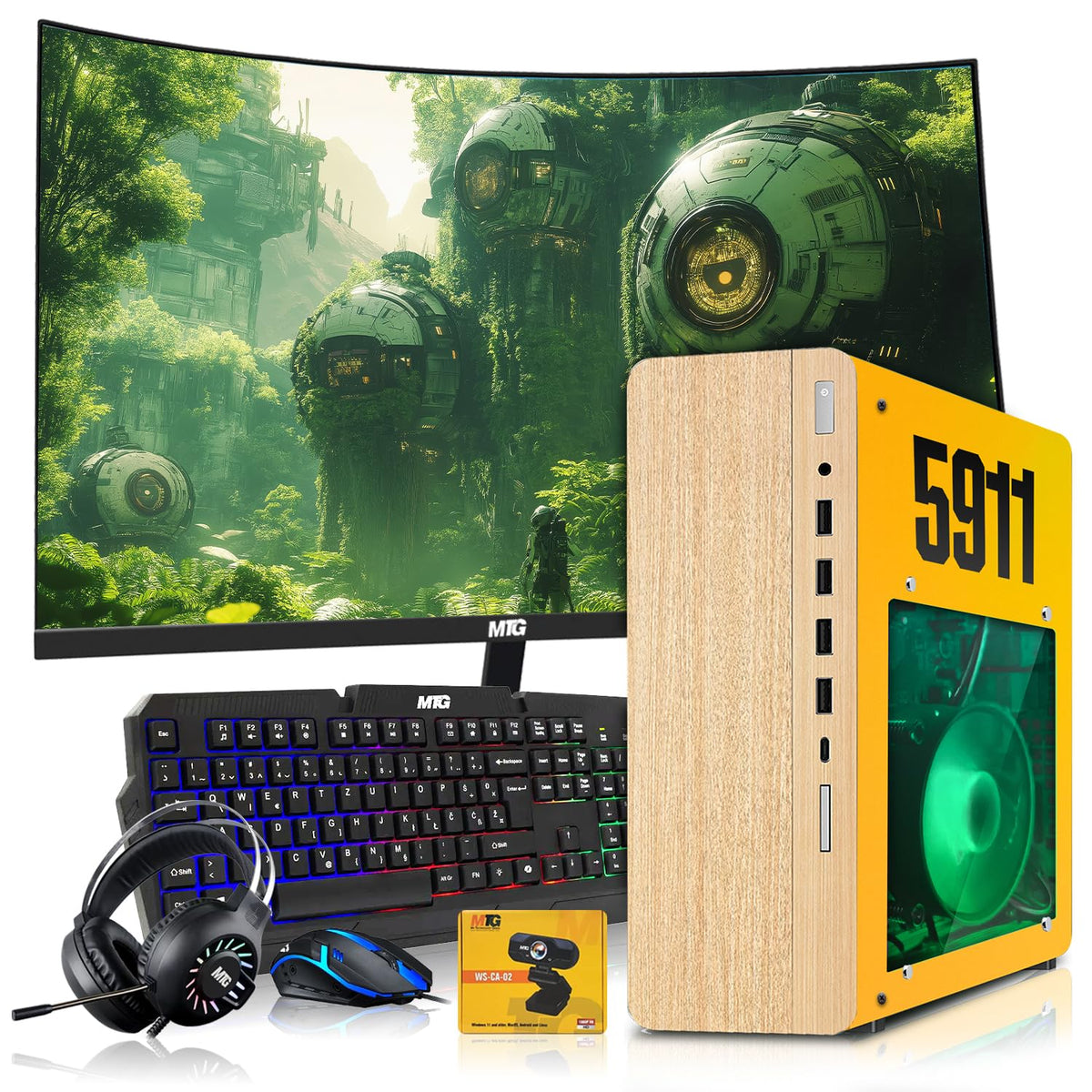 HP Full Light & Dark Gaming PC Desktop Computer 5911, AMD Ryzen 3 Pro, 16GB RAM, RGB KBM, WiFi, RGB Headphone, Webcam, Windows 11 (Renewed)