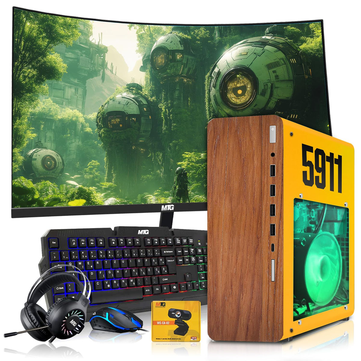HP Full Light & Dark Gaming PC Desktop Computer 5911, AMD Ryzen 3 Pro, 16GB RAM, RGB KBM, WiFi, RGB Headphone, Webcam, Windows 11 (Renewed)