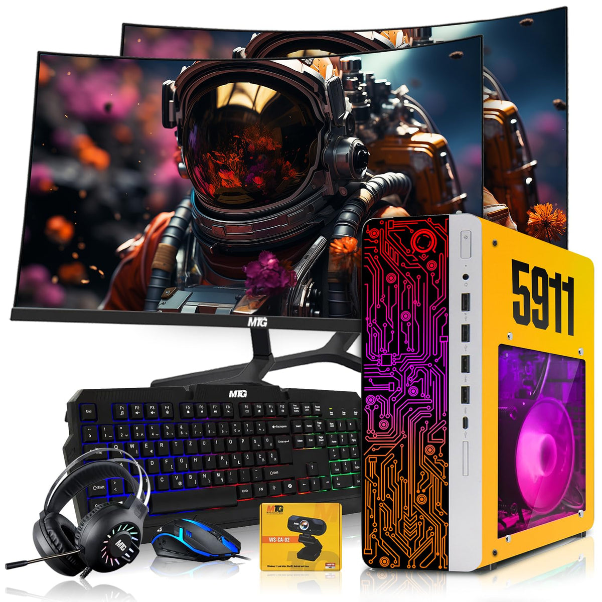 HP Gaming PC Desktop Computer 5911, AMD Ryzen 3 Pro, 16GB RAM, RGB KBM, WiFi, RGB Headphone, Webcam, Windows 11 (Renewed)