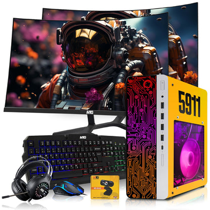 HP Gaming PC Desktop Computer 5911, AMD Ryzen 3 Pro, 16GB RAM, RGB KBM, WiFi, RGB Headphone, Webcam, Windows 11 (Renewed)